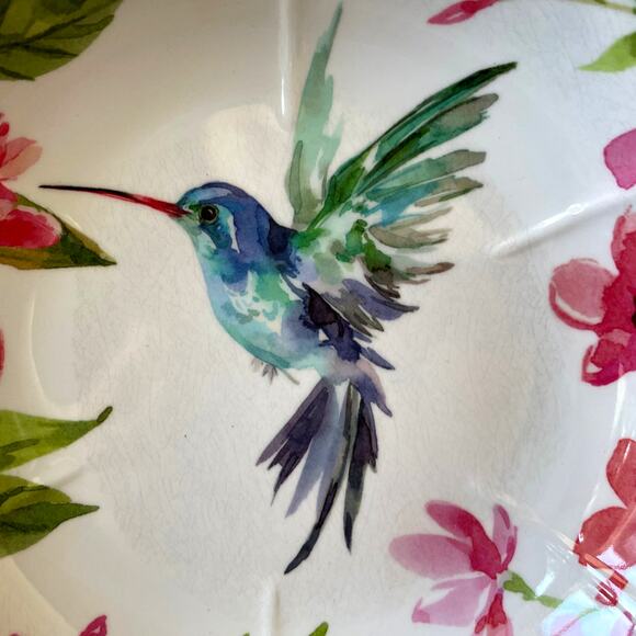 SOHO LOFT Hummingbird Pink Floral Melamine Salad Bowls 8in Set of 4 Spring NEW - Picture 3 of 15